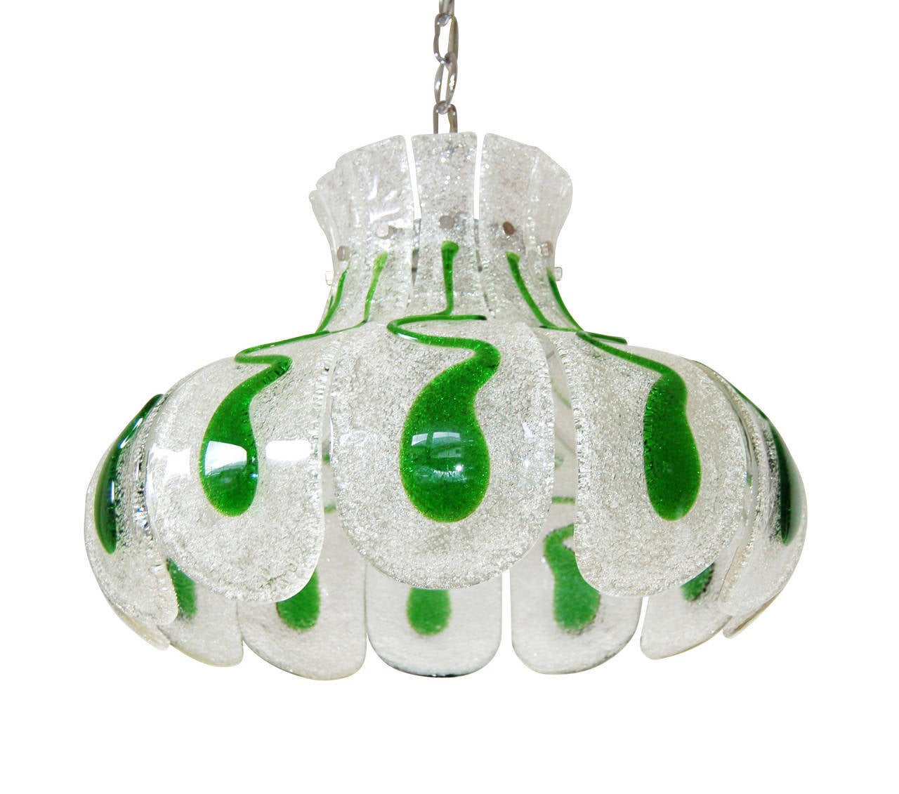 Mid-Century Modern Carlo Nason Glass Lamp Pendant Chandelier, Green Glass, 1970  For Sale