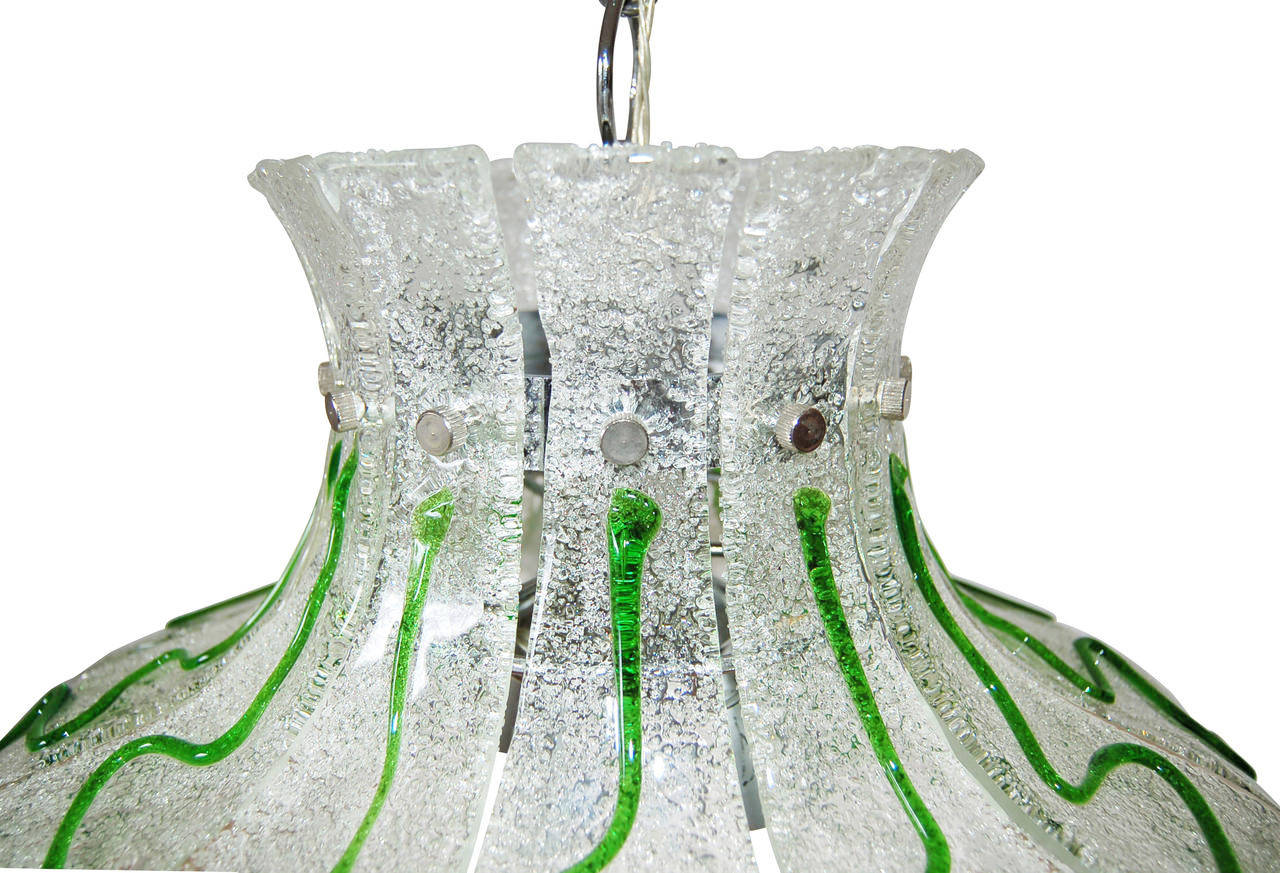 Carlo Nason Glass Lamp Pendant Chandelier, Green Glass, 1970  For Sale 1