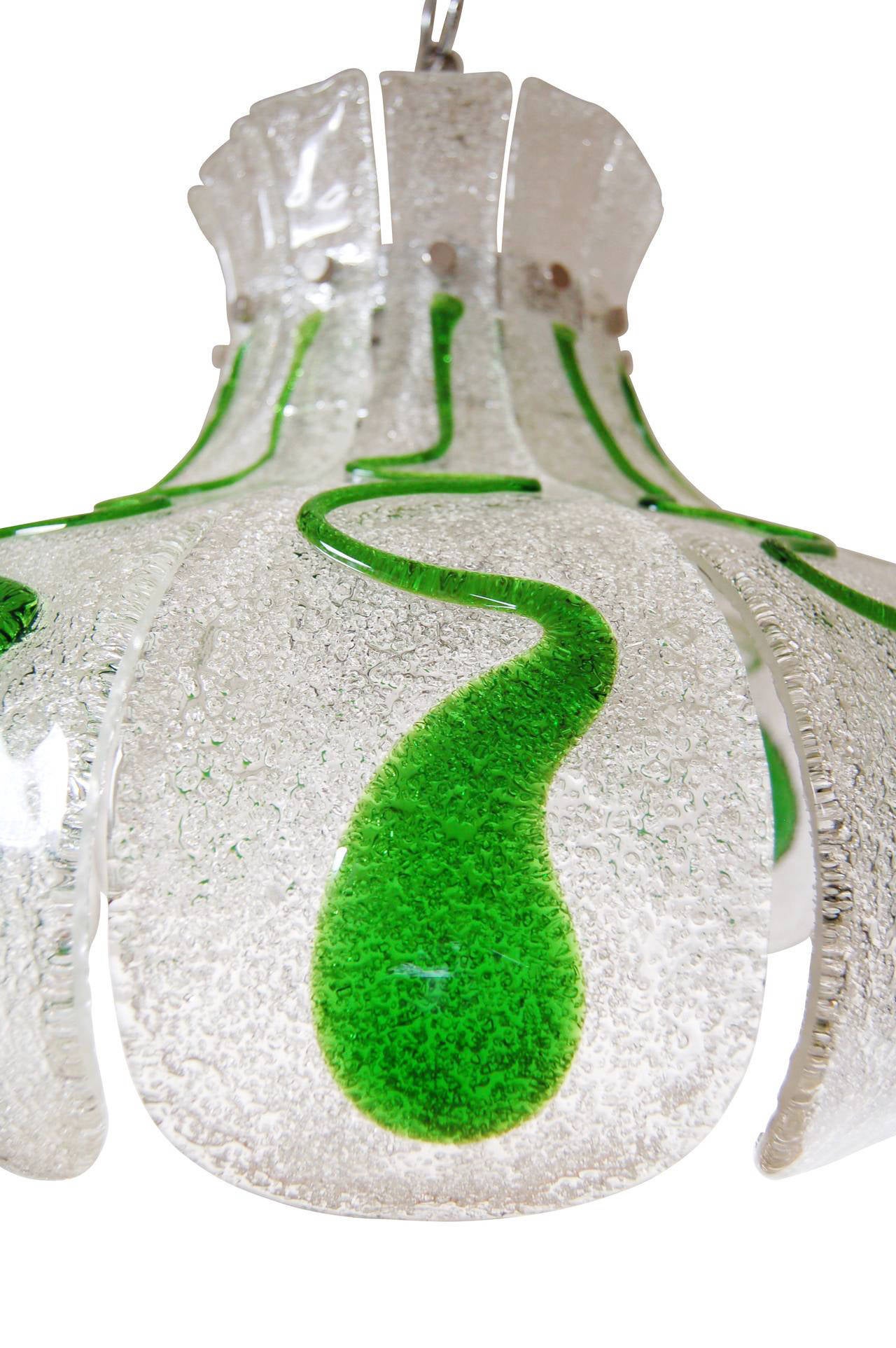 Carlo Nason Glass Lamp Pendant Chandelier, Green Glass, 1970  For Sale 2