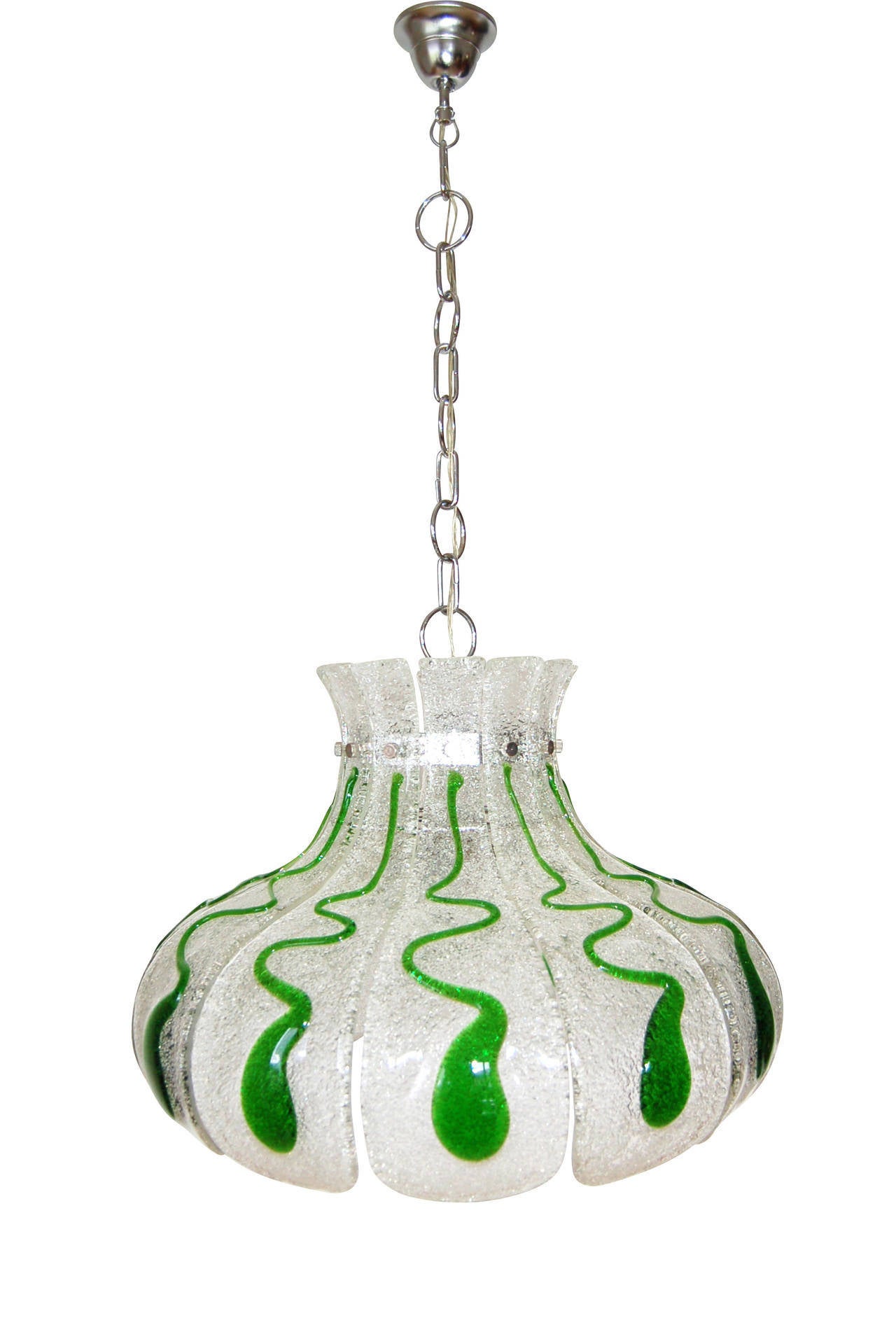 Mid-20th Century Carlo Nason Glass Lamp Pendant Chandelier, Green Glass, 1970  For Sale