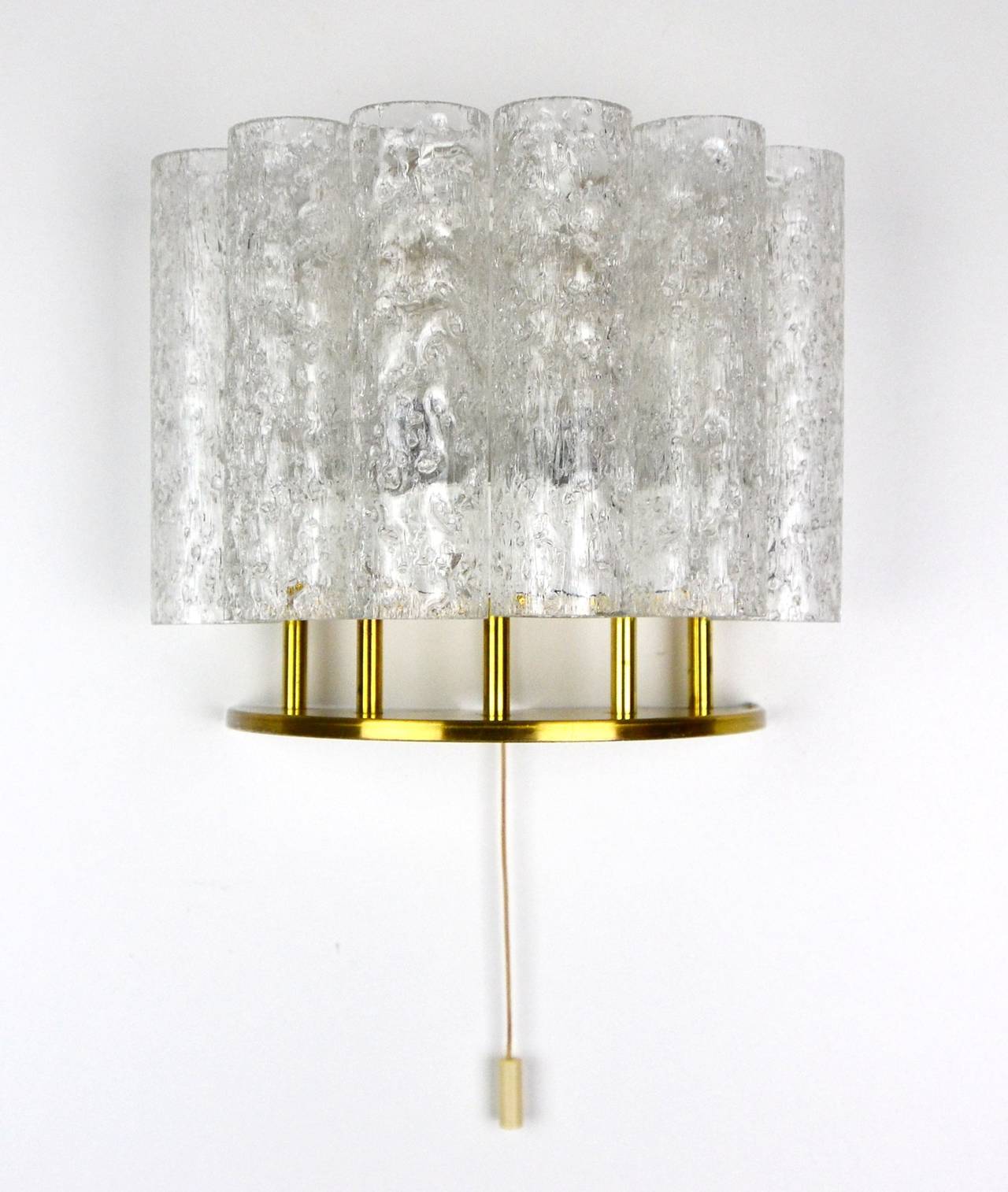 German Ice Glass Tube Wall Lamp Light Sconce by Doria, 1960s For Sale