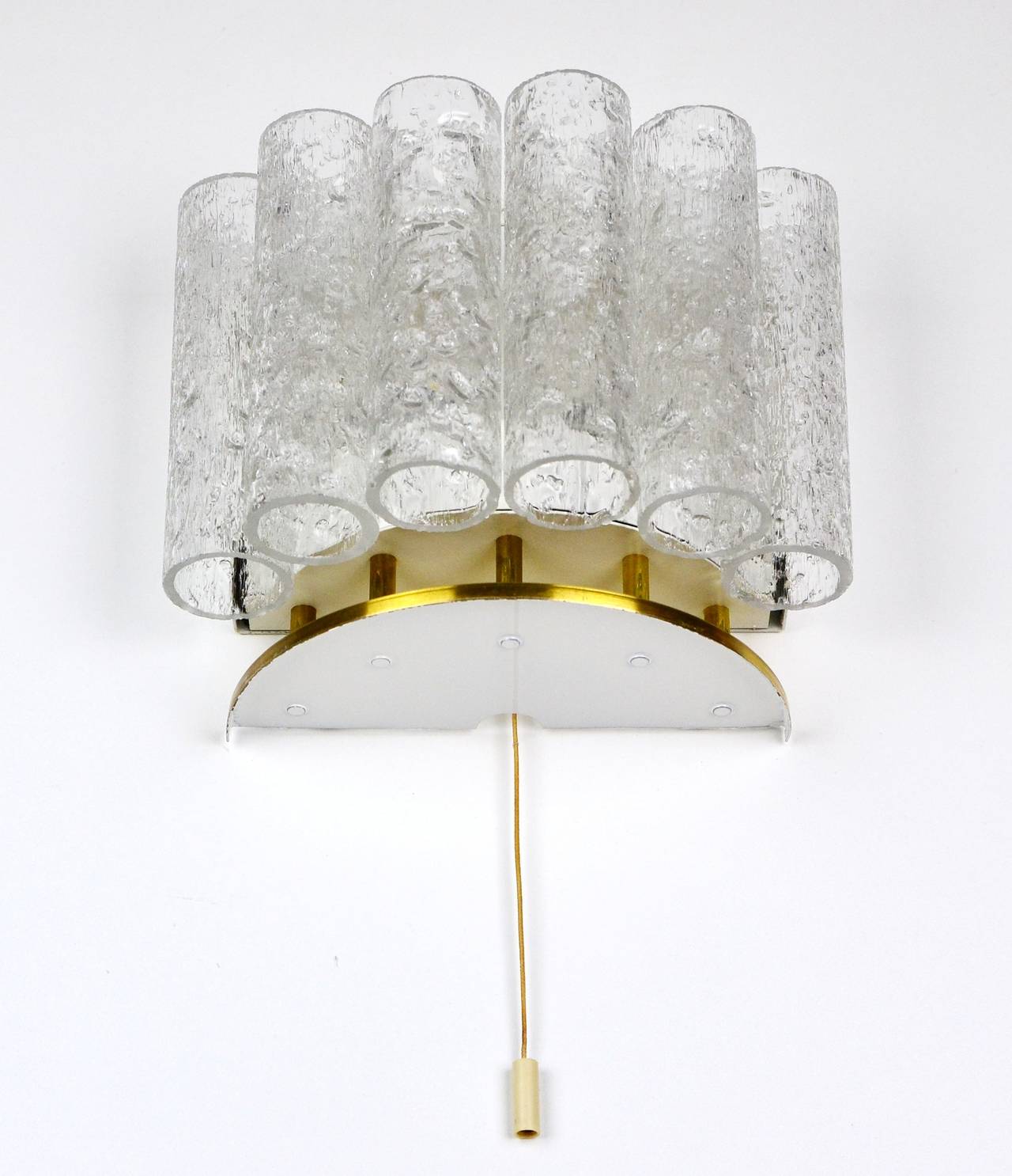 Frosted Ice Glass Tube Wall Lamp Light Sconce by Doria, 1960s For Sale