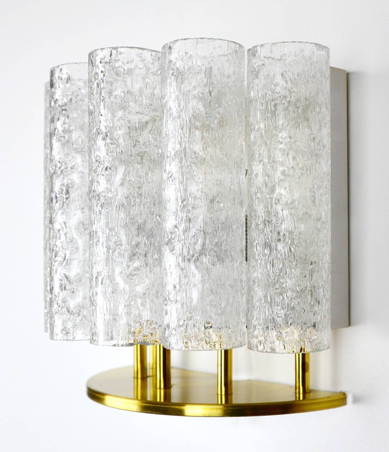 Mid-Century Modern Ice Glass Tube Wall Lamp Light Sconce by Doria, 1960s For Sale