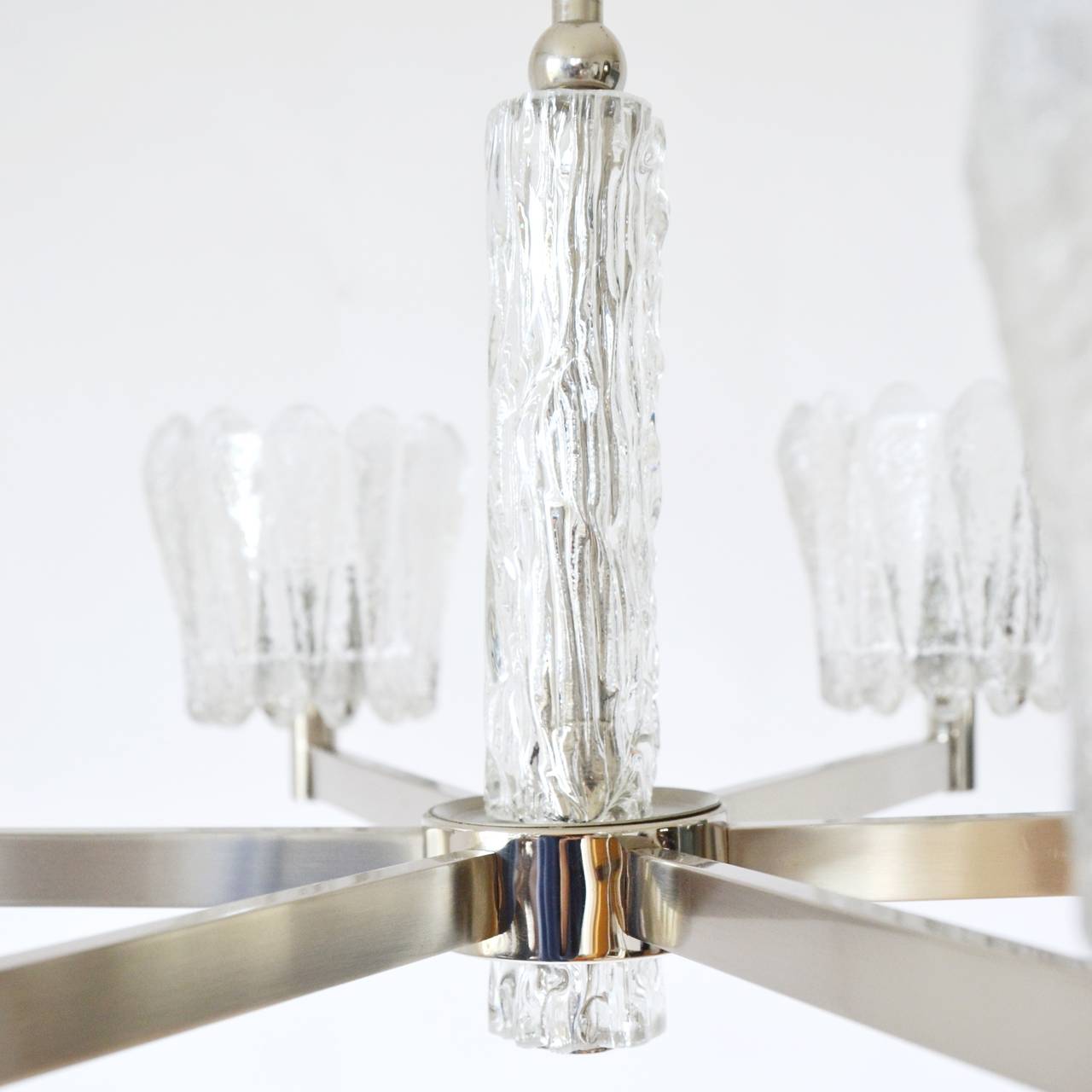 Swedish Carl Fagerlund for Orrefors Chandelier Glass Nickel, 1960s