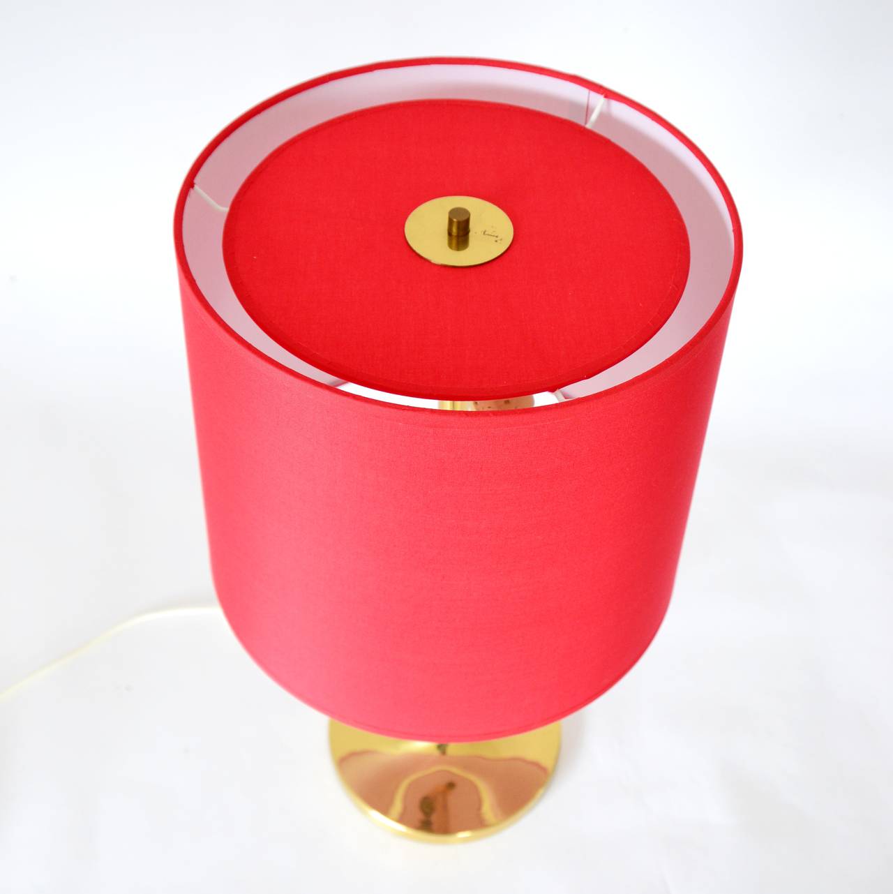 Mid-Century Modern Kalmar Brass Red Tulip Stand Desk Lamp 1960s 2 bulbs en vente