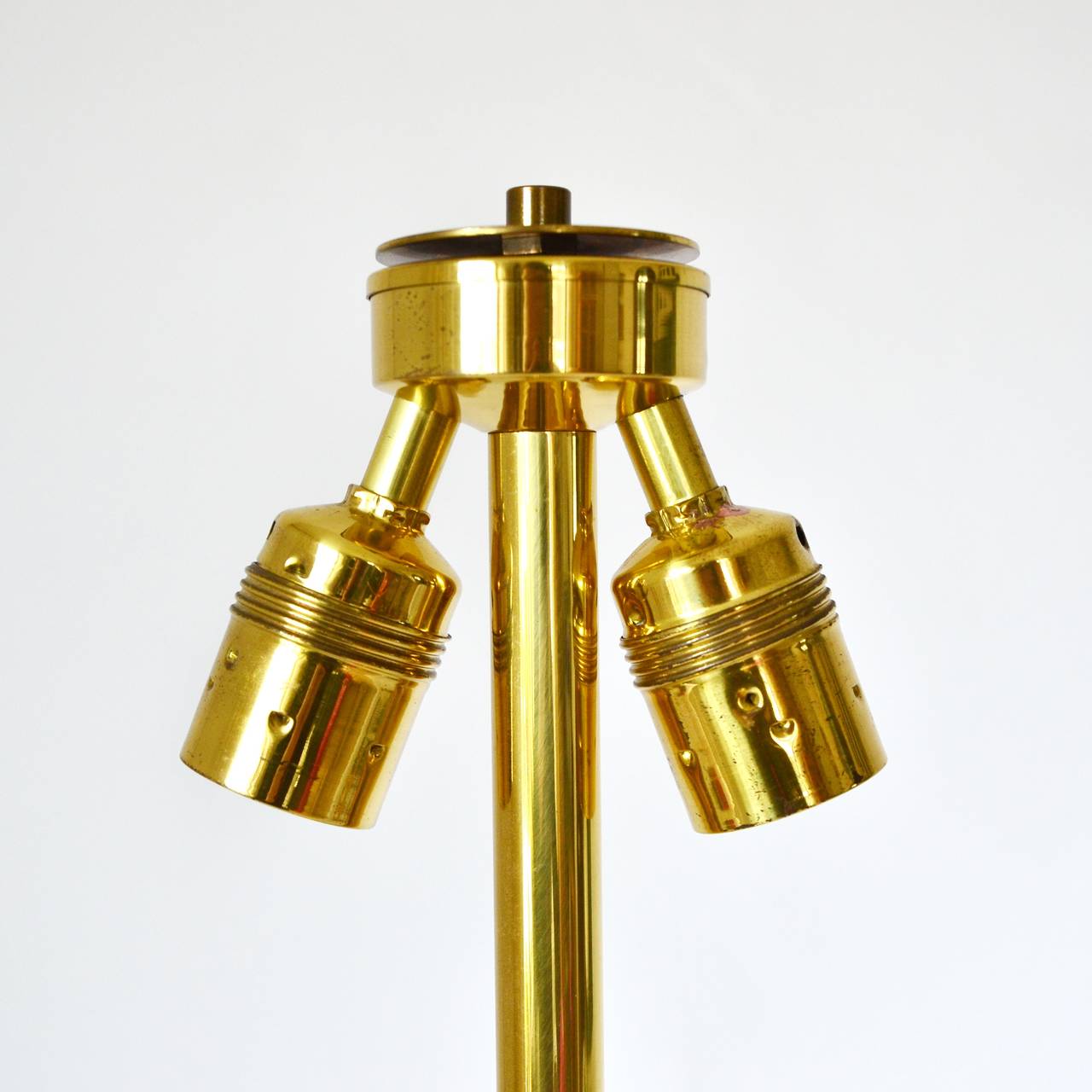 Mid-20th Century Kalmar Brass Red Tulip Stand Desk Table Lamp 1960s 2 bulbs For Sale