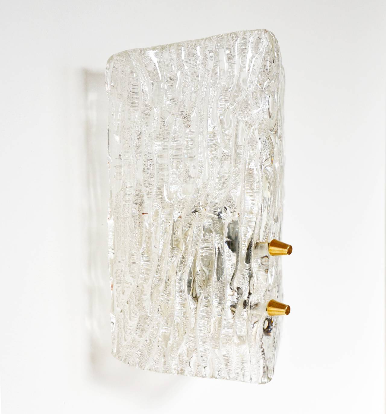 Mid-Century Modern Four Textured Glass and Brass Sconces by Kalmar, 1950s