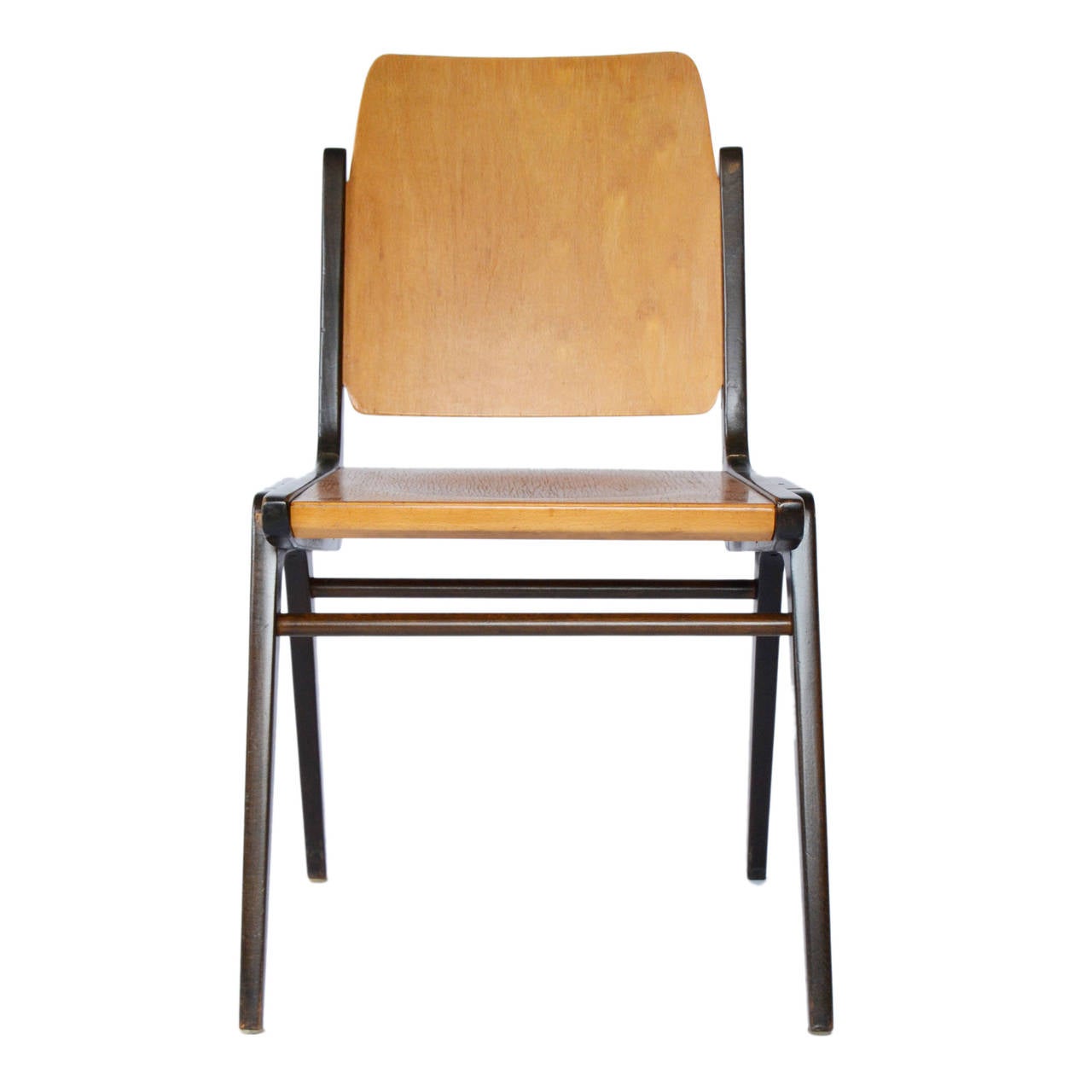 Stained One of 12 Stacking Chairs Franz Schuster, Bicolored Beech, Austria, 1959 For Sale