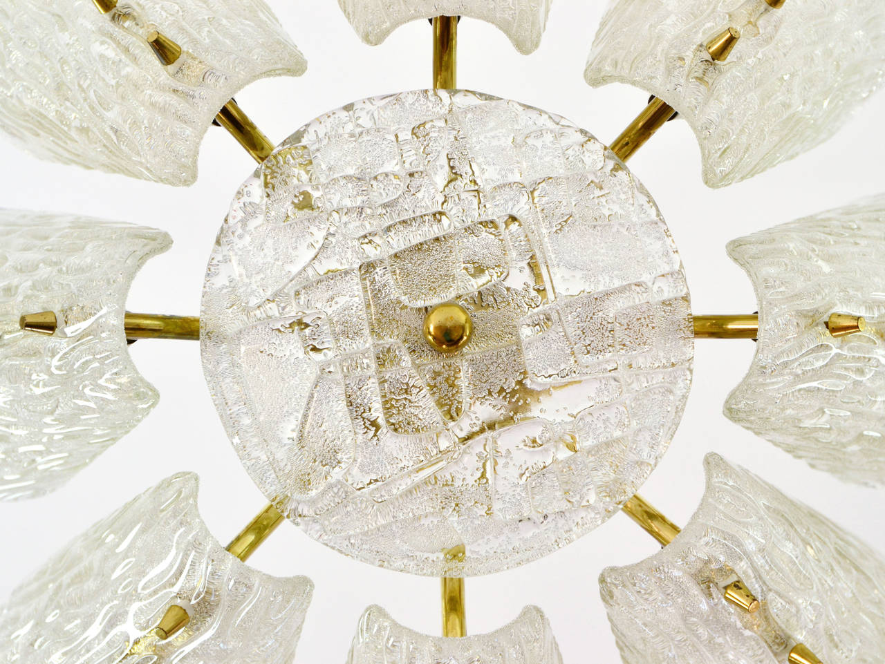 Brass and Textured Glass Eight-Arm Chandelier by Kalmar, 1950s 1