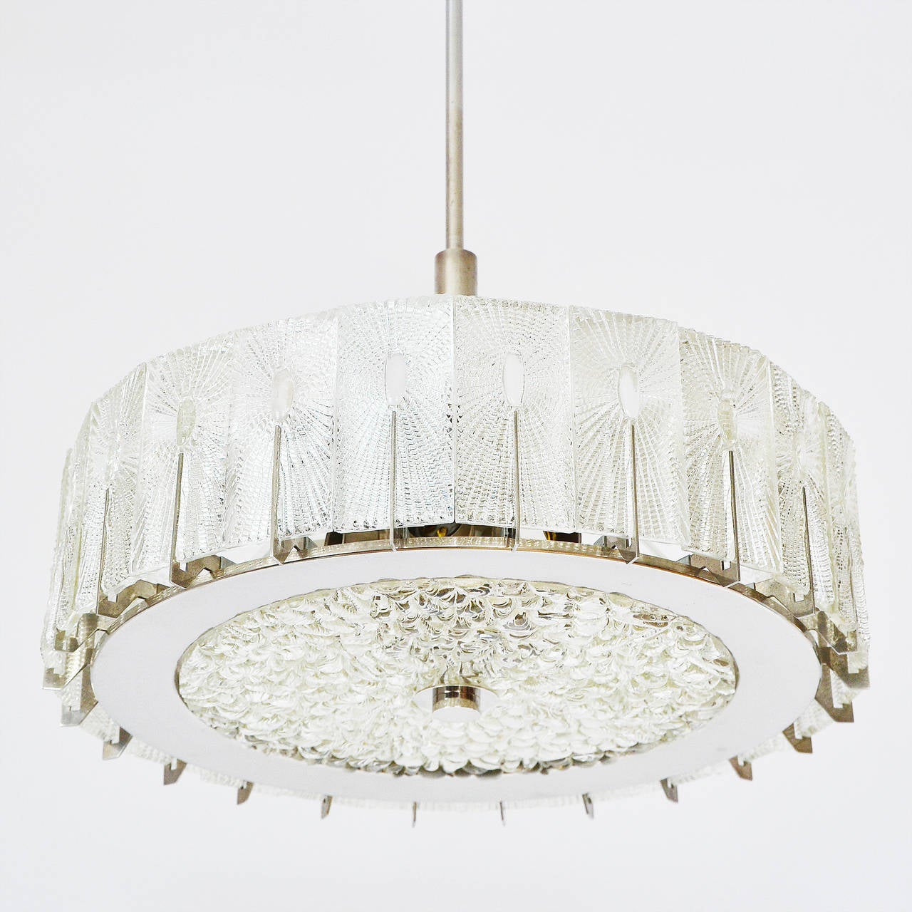 Lacquered Kalmar Textured Glass Chandelier or Flush Mount, 1960s