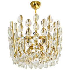 Austrian Brass and Crystal Glass Basket Chandelier, 1950s 11