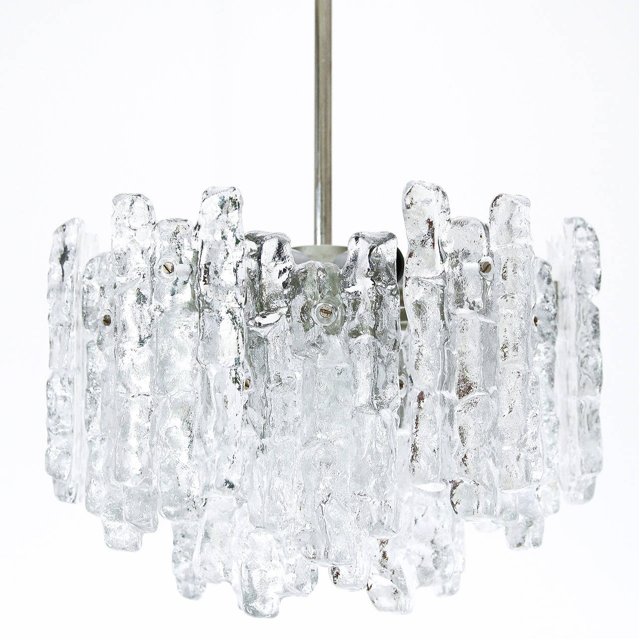 One of Two Kalmar Ice Glass Chandeliers Light Fixtures, 1960s For Sale 1