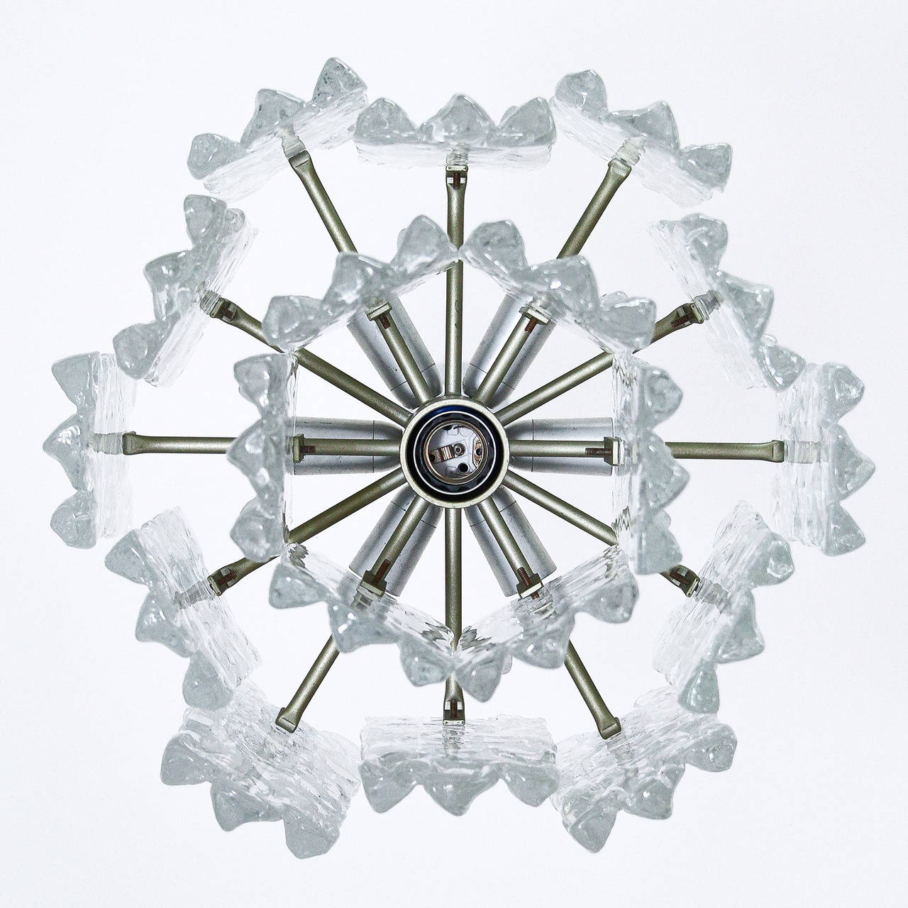 One of Two Kalmar Ice Glass Chandeliers Light Fixtures, 1960s For Sale 3
