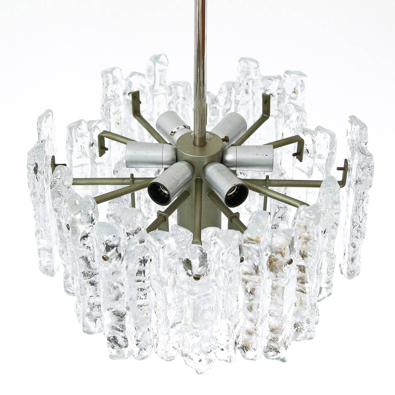 One of Two Kalmar Ice Glass Chandeliers Light Fixtures, 1960s For Sale 2