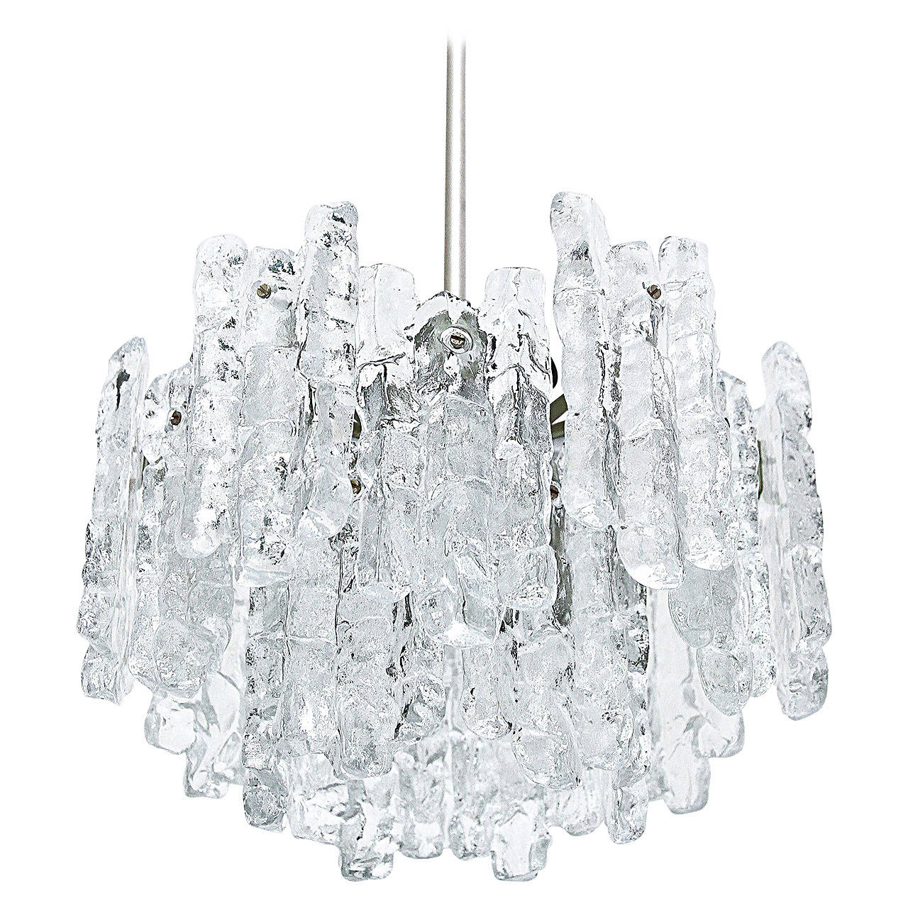Mid-20th Century One of Two Kalmar Ice Glass Chandeliers Light Fixtures, 1960s For Sale