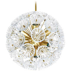 Pair of Sputnik Chandeliers Pendant Lights, Glass and Brass, Germany, 1960s