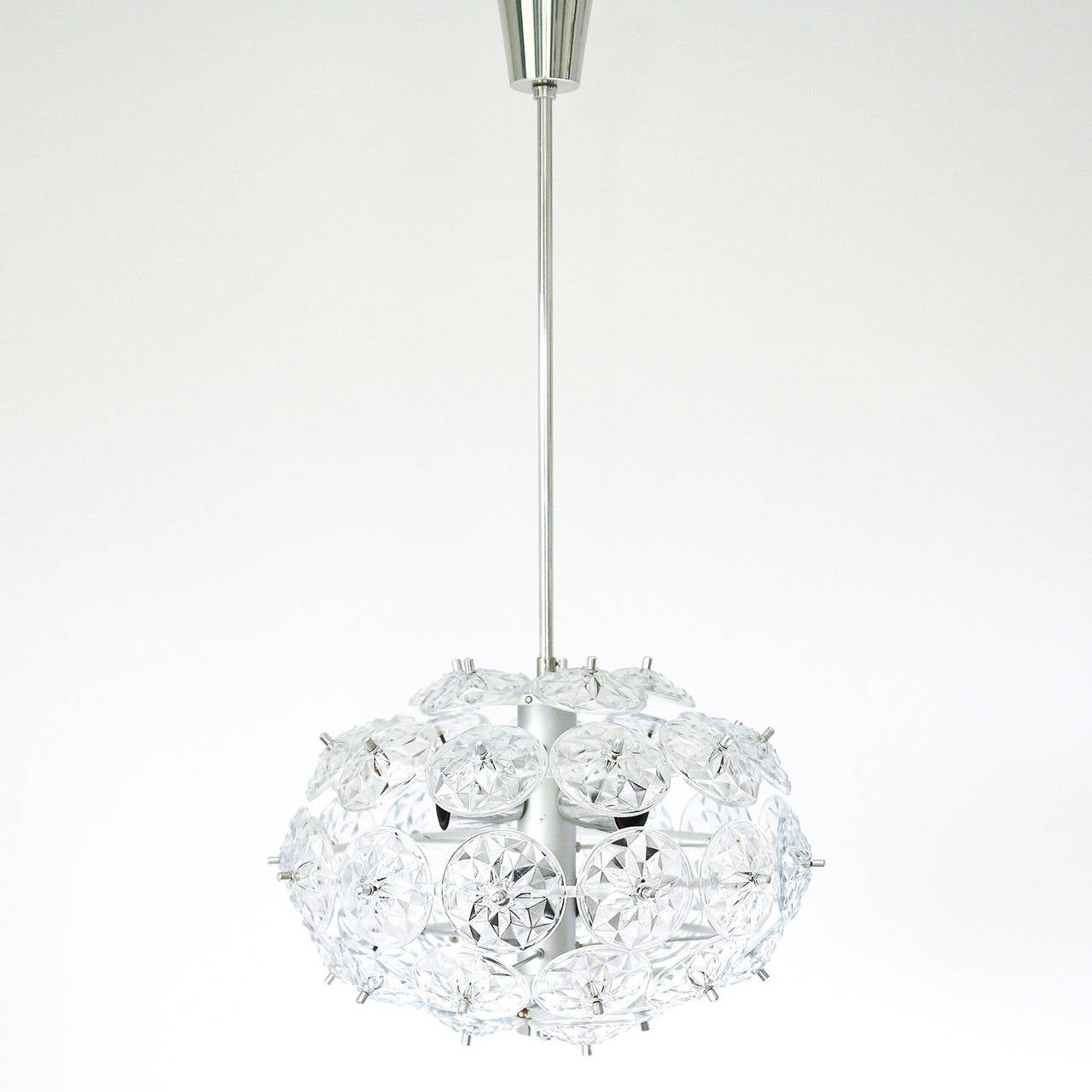 German Sputnik Chandelier Kinkeldey Style, Glass Chrome, 1970s For Sale