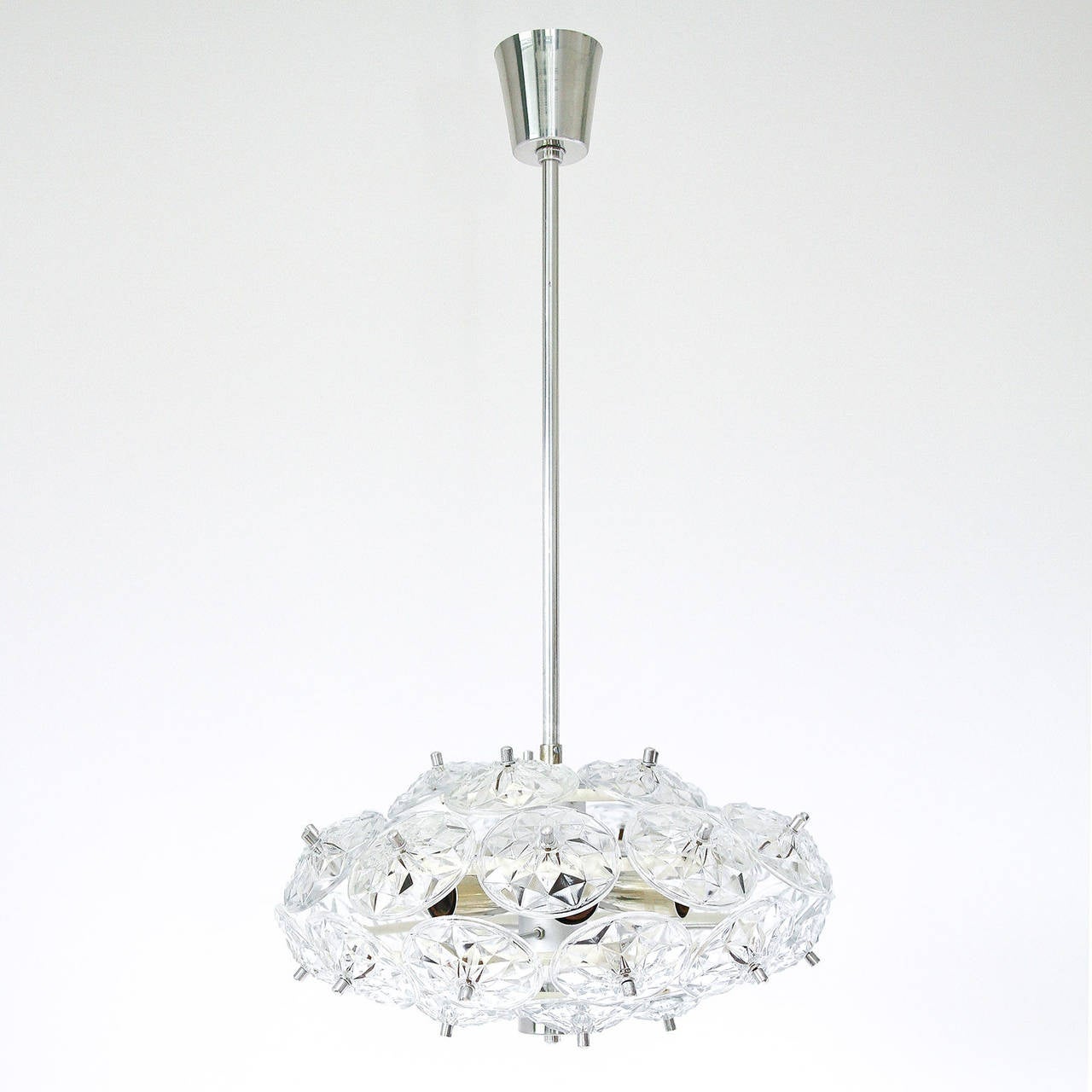 Mid-20th Century Sputnik Pendant Light Chandelier, Kinkeldey Style, Glass Chrome, 1960s For Sale