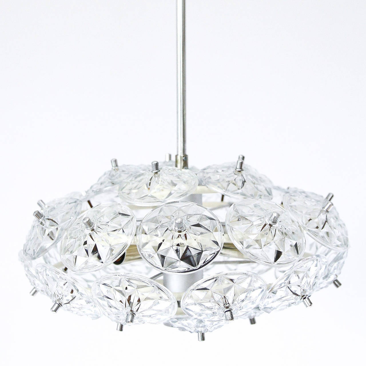 Mid-Century Modern Sputnik Pendant Light Chandelier, Kinkeldey Style, Glass Chrome, 1960s For Sale