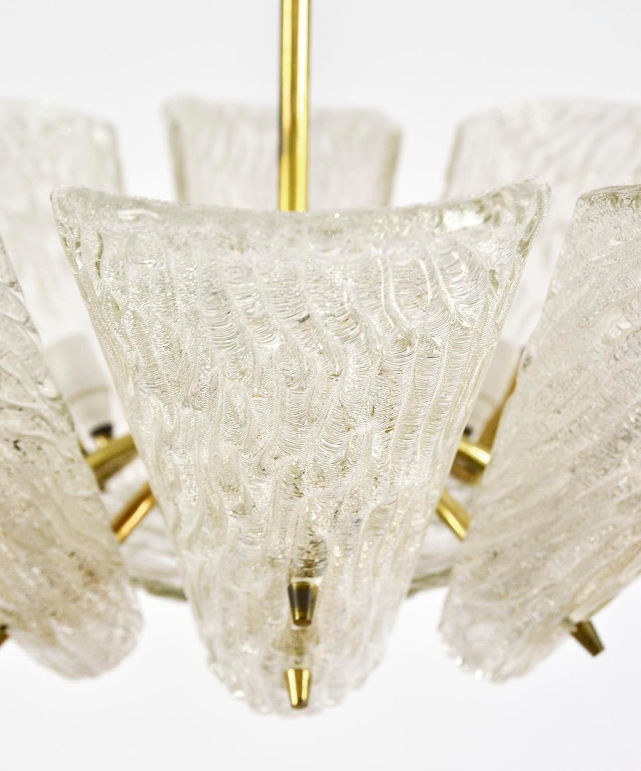 Brass and Textured Glass Eight-Arm Chandelier by Kalmar, 1950s 2