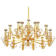 Large Bakalowits Style Chandelier, Gold-Plated Brass, 1970 7
