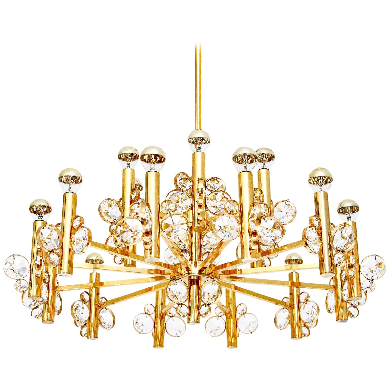 Large Bakalowits Style Chandelier, Gold-Plated Brass, 1970