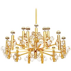 Large Bakalowits Style Chandelier, Gold-Plated Brass, 1970