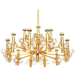 Large Bakalowits Style Chandelier, Gold-Plated Brass, 1970