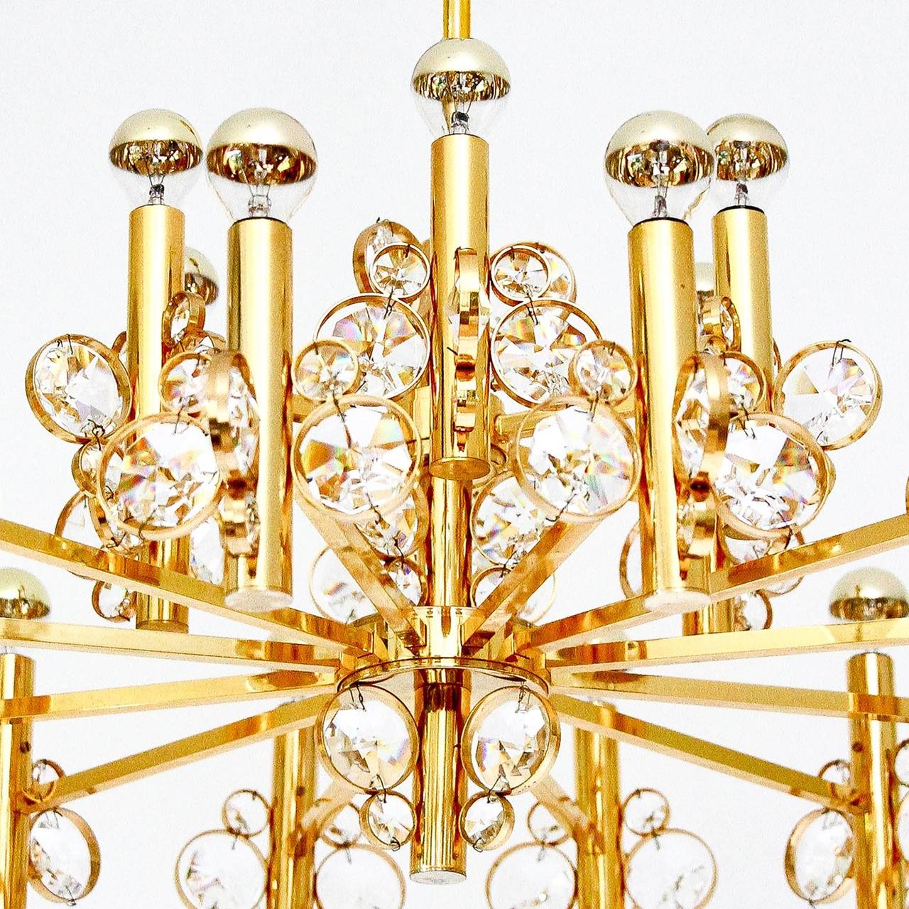 Large Bakalowits Style Chandelier, Gold-Plated Brass, 1970 In Good Condition For Sale In Hausmannstätten, AT