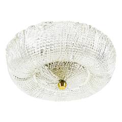 Textured Glass And Brass Ceiling Lamp Flush Mount by Kalmar, Austria, 1950s 1
