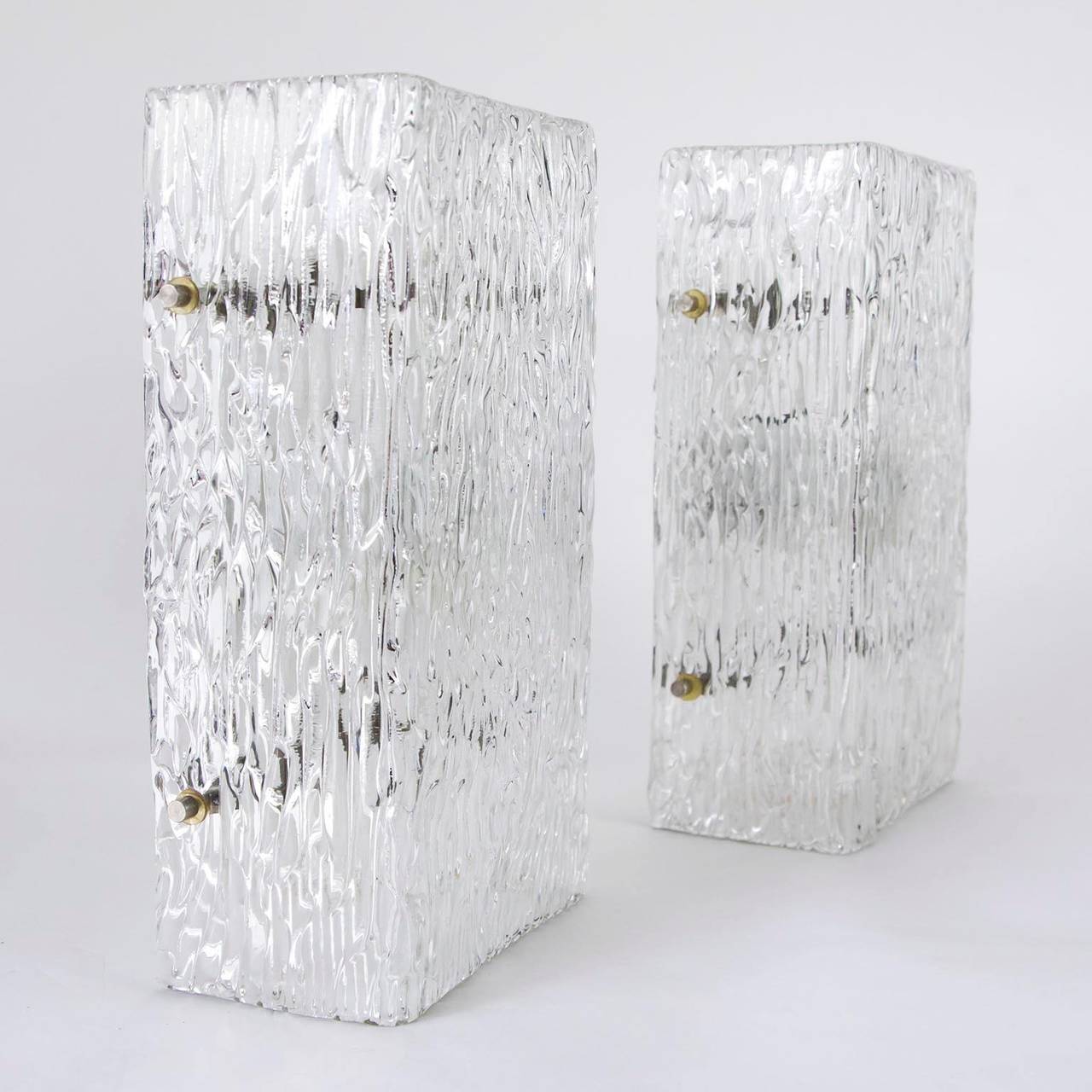 Mid-Century Modern Pair of Large Kalmar Glass Sconces or Wall Lights, 1950s For Sale