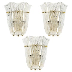 One of Three Textured Glass And Brass Wall Sconces by J.T. Kalmar, 1950s