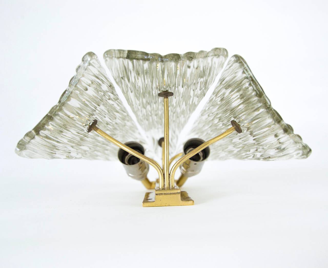 One of Three Textured Glass and Brass Wall Sconces by J.T. Kalmar, 1950s For Sale 2