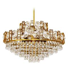 Gilt Brass Sciolari Style Crystal Glass Chandelier or Flush Mount, Italy, 1960s 5