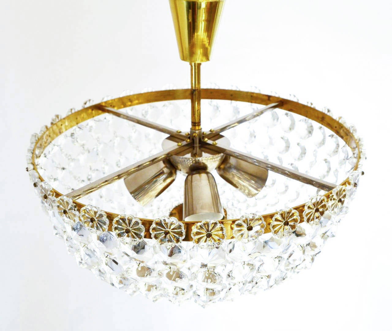 Mid-20th Century Brass and Nickel Basket Chandelier or Flush Mount by Bakalowits, Austria, 1950s