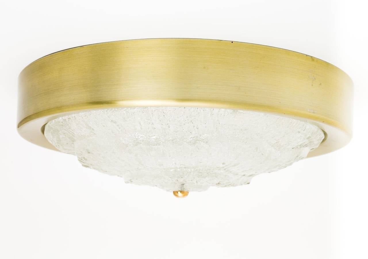 Mid-20th Century One of Two Kalmar Flush Mount Lights, Glass Brass, 1960s For Sale