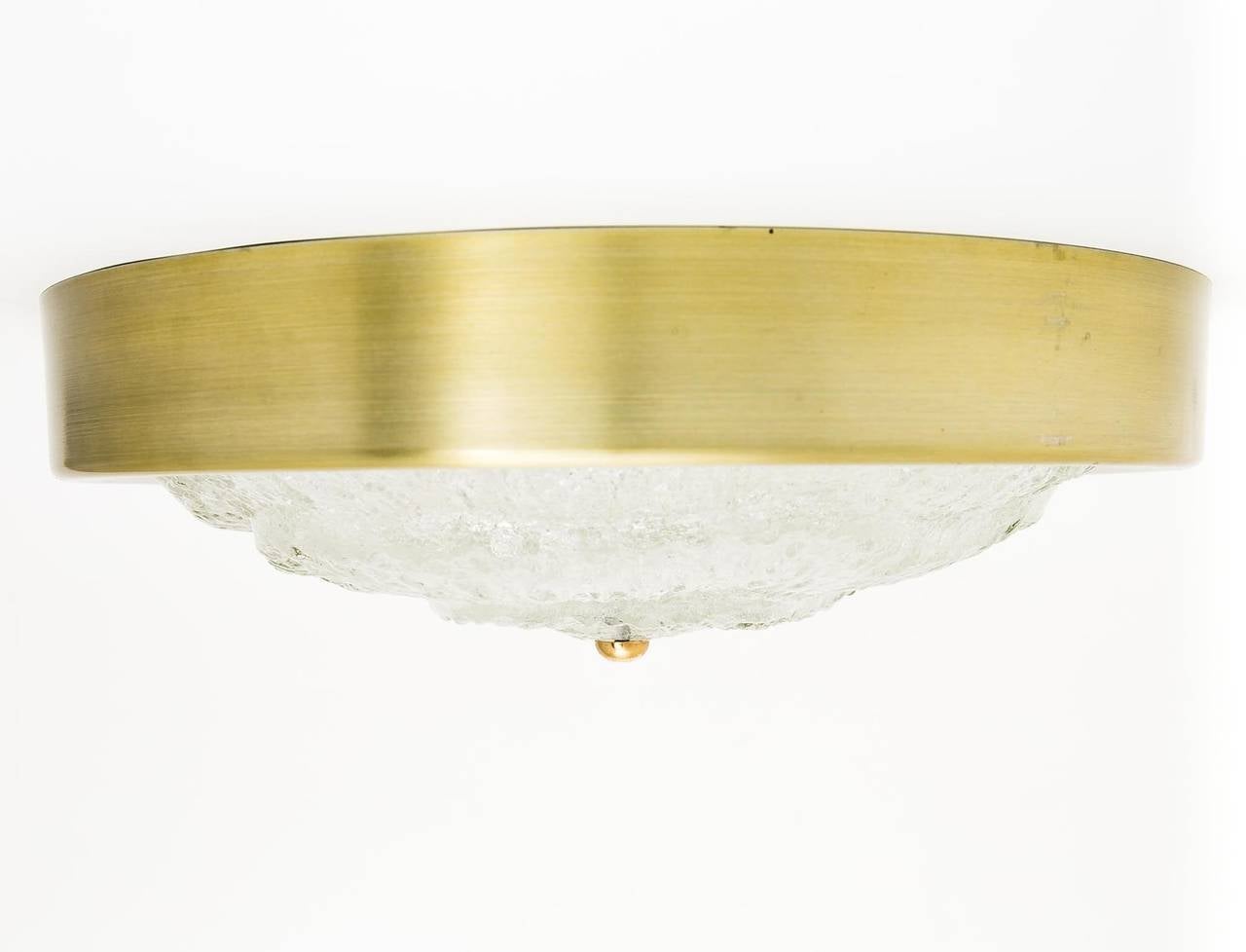 One of Two Kalmar Flush Mount Lights, Glass Brass, 1960s For Sale 1