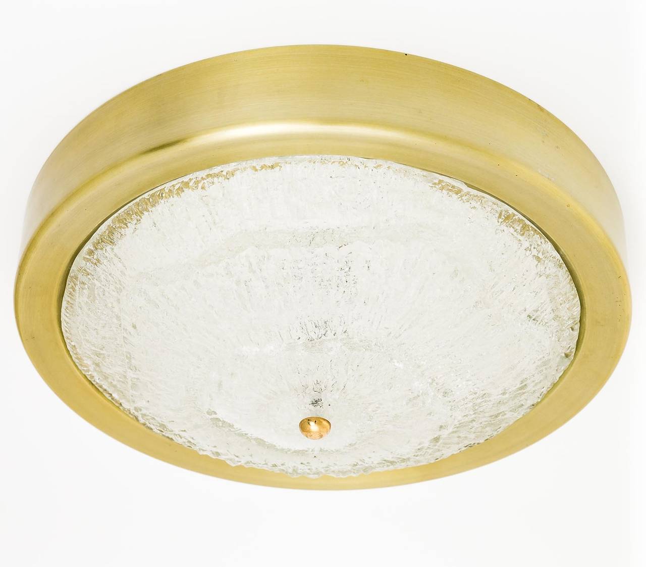 Frosted One of Two Kalmar Flush Mount Lights, Glass Brass, 1960s For Sale