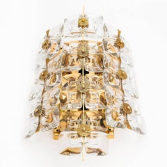 Large Mid-Century Modern Palwa Wall Light Sconce, Gold-Plated Brass Glass, 1970s
