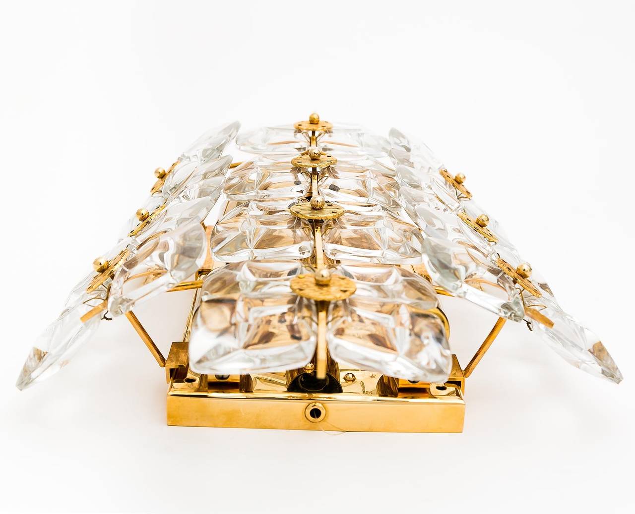 Gilt Mid-Century Modern Gold-Plated Brass and Glass Wall Light Sconce by Palwa, 1970 For Sale