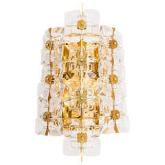 Large Gold-Plated Brass and Glass Brutalist Wall Light Sconce by Palwa, 1960s 12