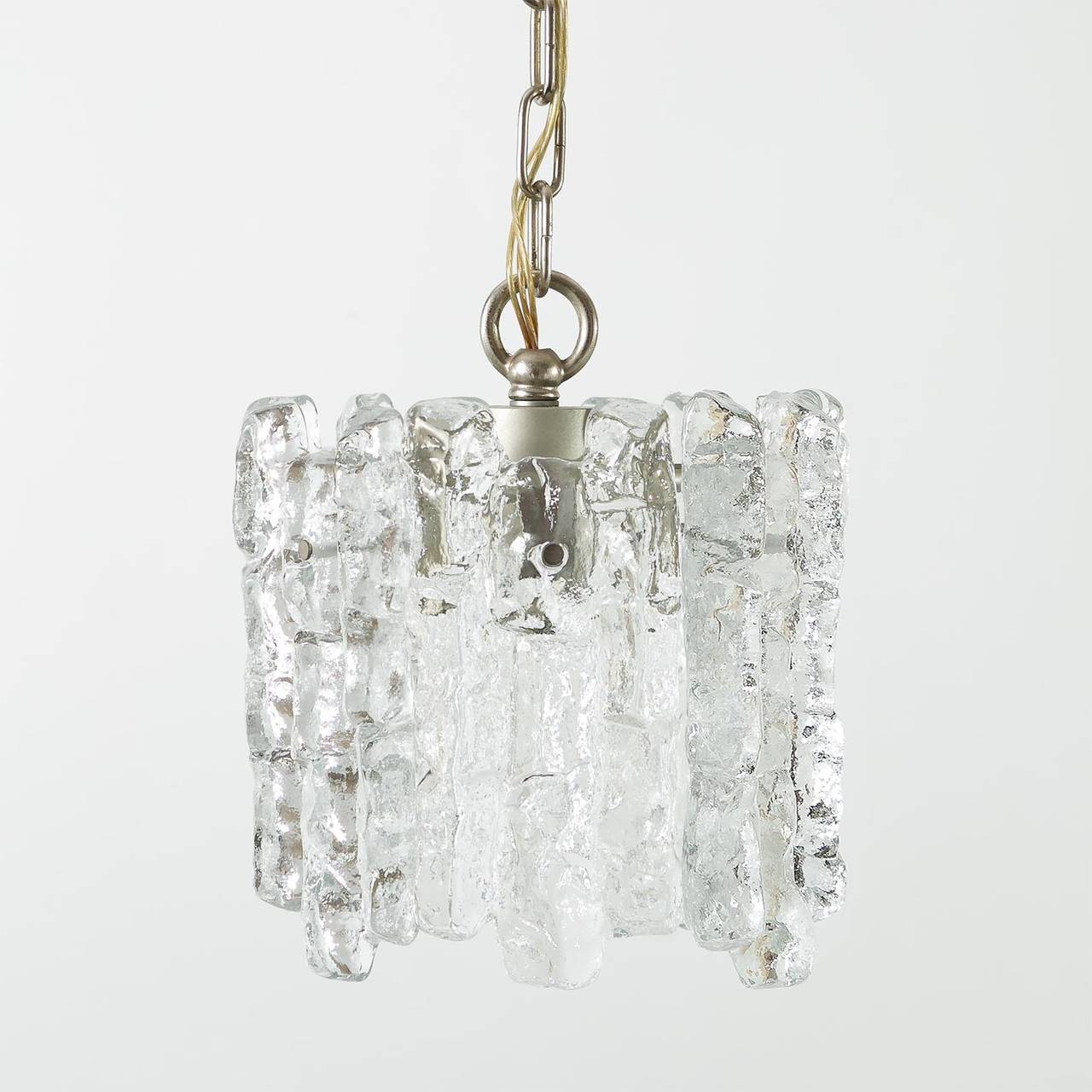 Set Of Three Kalmar Ice Glass Chandeliers Or Pendant Lights Mid Century Modern Set Of Three Kalmar Ice Glass Chandeliers Or Pendant Lights