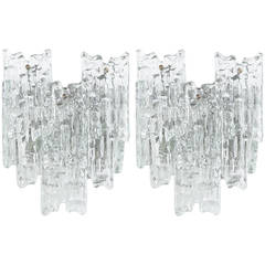 Pair of Kalmar Sconces Wall Lights, Ice Glass Nickel, 1960s