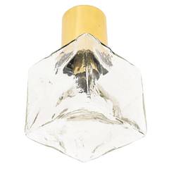 Large Ice Glass Cube Brass Flush Mount Light Fixture by Kalmar, Austria 1960s 7