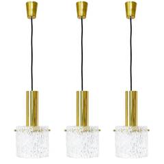 Set of Three Glass and Brass Pendant Lights by Kalmar, Austria, 1950s 1