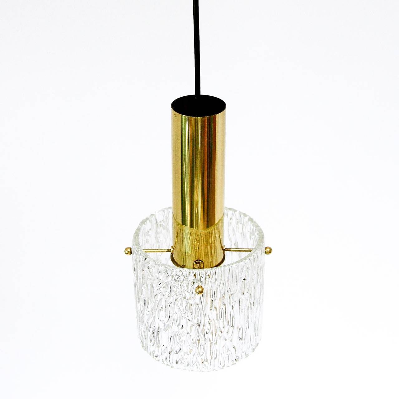 Austrian Set of Three Glass and Brass Pendant Lights by Kalmar, Austria, 1950s