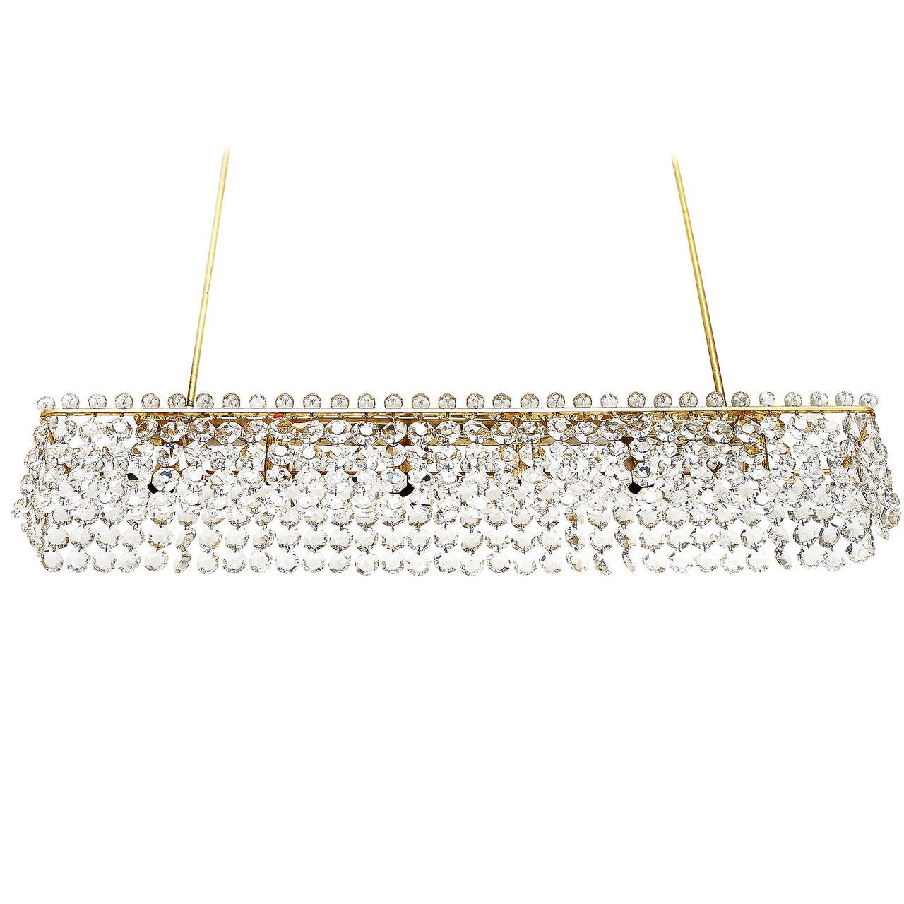 Austriaco Coppia di grandi lampadari Bakalowits, ottone allungato, vetro cristallo, anni '60 in vendita