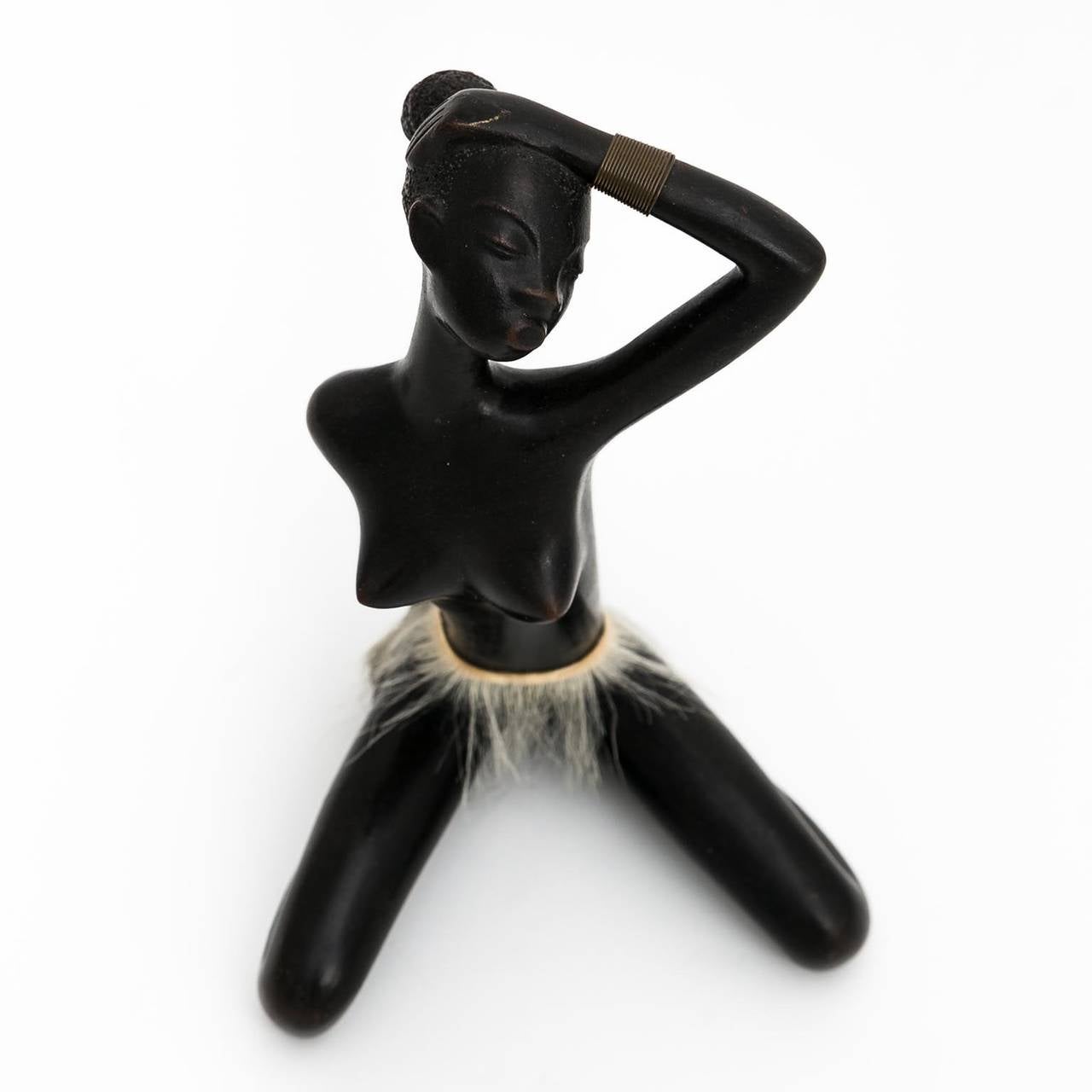 Mid-Century Modern African Woman Figurine Sculpture by Leopold Anzengruber, Austria, Vienna, 1950s