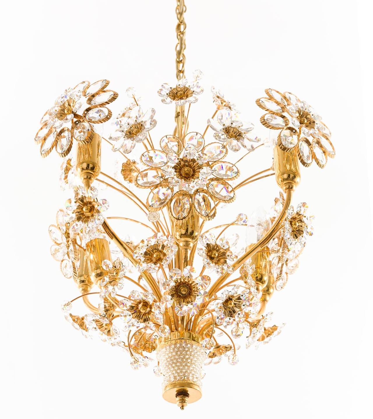 Palwa Pendant Light or Chandelier, Gilt Brass and Glass Crystal, Germany, 1960s In Excellent Condition In Hausmannstätten, AT