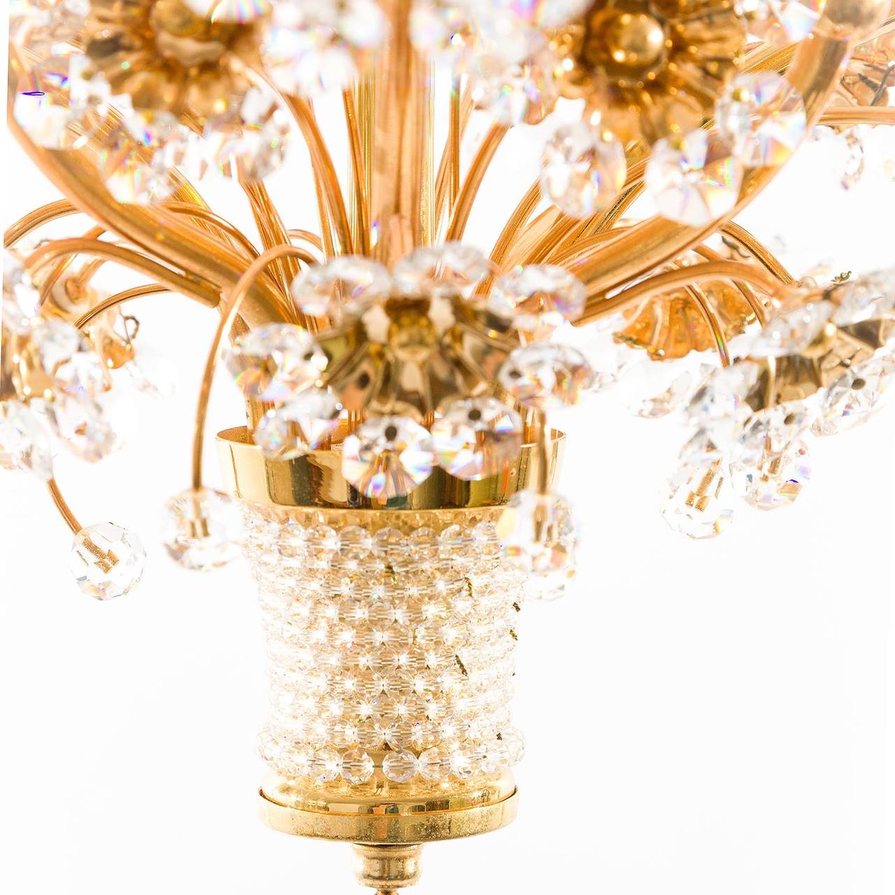 Palwa Pendant Light or Chandelier, Gilt Brass and Glass Crystal, Germany, 1960s 3